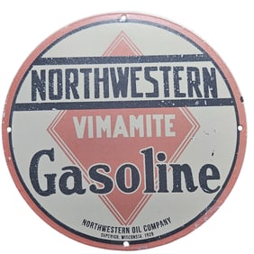 Rare Northwestern Vimamite Gasoline Porcelain Sign - Vintage Gas Station Collectible 1929