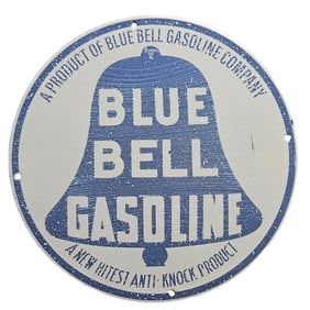 Vintage Blue Bell Gasoline Porcelain Sign - A Collector's Gem!