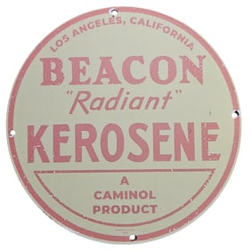 Vintage Beacon Radiant Kerosene Porcelain Sign - Los Angeles, California