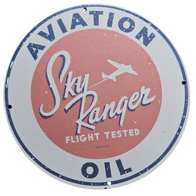 Vintage Sky Ranger Aviation Oil Porcelain Sign - Flight Tested Collectible
