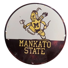 Vintage Mankato State Porcelain Sign - Iconic College Memorabilia, Collectible Decor