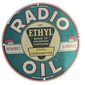 Vintage Radio Oil Refineries Porcelain Sign - Ethyl Corporation, Winnipeg 1954