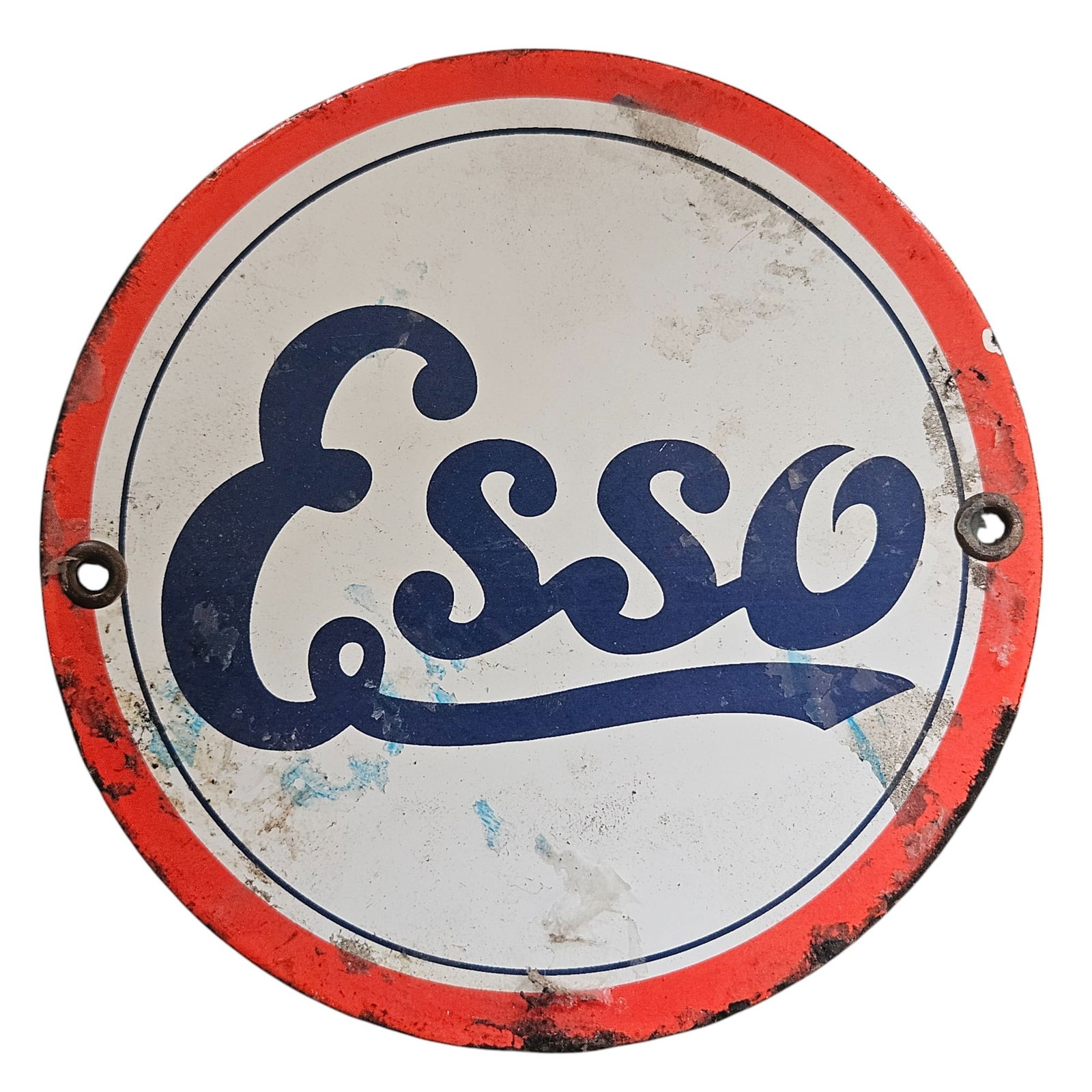 Vintage Esso Porcelain Sign - Classic Gas Station Memorabilia - Great for Collectors: Up for bidding is a stunning vintage Esso porcelain sign that captures the essence of classic American gas station memorabilia. This iconic piece, featuring the well-known Esso logo, is a must-have fo