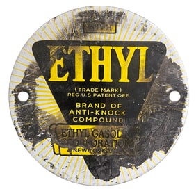 Vintage Ethyl Anti-Knock Compound Porcelain Sign - Collectible Gasoline Advertising