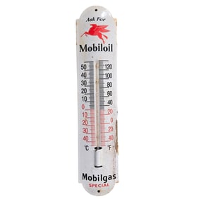 Vintage Mobil Oil Porcelain Thermometer Sign - Classic Mobilgas Advertising Collectible