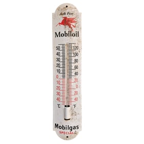 Vintage Mobilgas Porcelain Thermometer Sign - Classic Mobil Oil Advertising Collectible