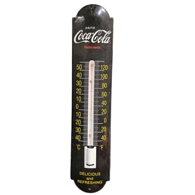 Vintage Coca-Cola Porcelain Thermometer Sign - Delicious and Refreshing Collectible