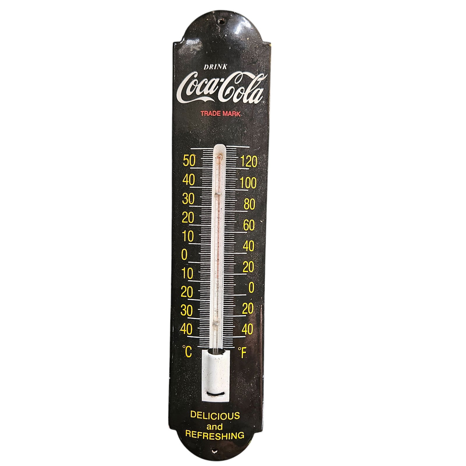 Vintage Coca-Cola Porcelain Thermometer Sign - Delicious and Refreshing Collectible (1 of 2)