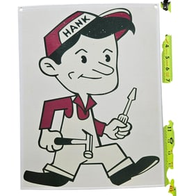 Vintage Hardware Hank Porcelain Sign - Classic Repairman Graphic, Perfect for Collectors