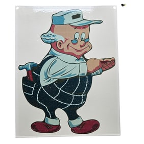 Vintage Porcelain Sign Featuring Charming Cartoon Hardware Hank Repairman - Unique Collectible Art