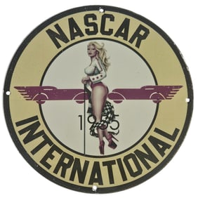Rare Vintage 1955 NASCAR International Porcelain Sign - Unique Gas & Oil Collectible