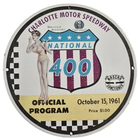 Vintage NASCAR Porcelain Sign - 1961 Charlotte Motor Speedway National 400 - Unique Collectible