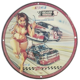 Rare Vintage NASCAR Porcelain Sign - Unique Collectible for Race Car Enthusiasts - 12"