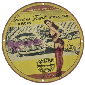 Vintage 1956 Langhorne Speedway NASCAR Porcelain Sign - Stock Car Racing Decor
