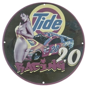 Vintage Nascar Porcelain Sign - Unique Tide Racing 20 Collectible for Car Enthusiasts