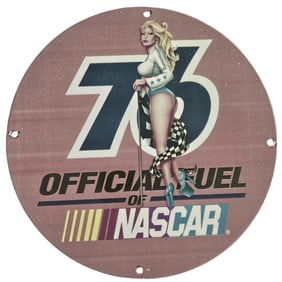 Vintage NASCAR 76 Official Fuel Porcelain Sign - Unique Racing Collectible