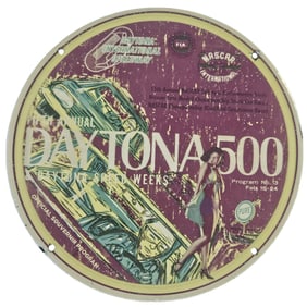 Vintage Daytona 500 Porcelain Sign ? Original Gas & Oil Race Collectible (12")