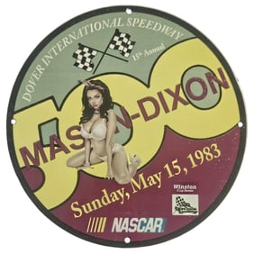 Vintage NASCAR Porcelain Sign - Mason-Dixon 500, 1983 - Rare Collectible for Enthusiasts