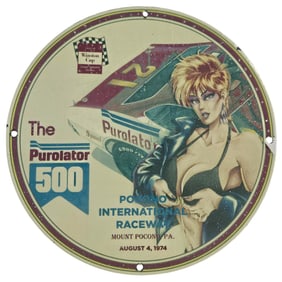 Vintage 1974 Purolator 500 Porcelain Sign - Unique Nascar Memorabilia for Collectors