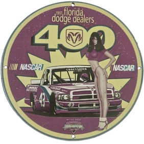 Vintage 1997 NASCAR Dodge Dealers Porcelain Sign - Unique Gas & Oil Collectible
