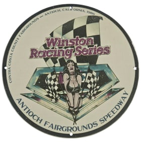 Rare Vintage NASCAR Porcelain Sign: Winston Racing Series - Antioch Fairgrounds 1986