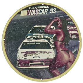 Vintage 1993 NASCAR Porcelain Sign - Unique Race Car Collectible for Gas & Oil Enthusiasts