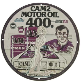 Vintage 1970s CAM2 Motor Oil NASCAR Porcelain Sign - Unique Collector's Piece