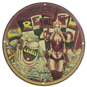 Vintage 16th Annual Rebel 400 NASCAR Porcelain Sign - Unique Gas & Oil Collectible