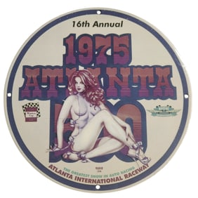 Vintage 1975 Atlanta 500 Race Porcelain Sign - Unique Gas & Oil Collectible