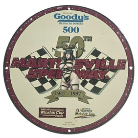 Unique Vintage NASCAR Porcelain Sign - 50th Anniversary Martinsville Speedway