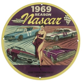 Vintage 1969 NASCAR Porcelain Sign - Unique Gas & Oil Racing Collectible