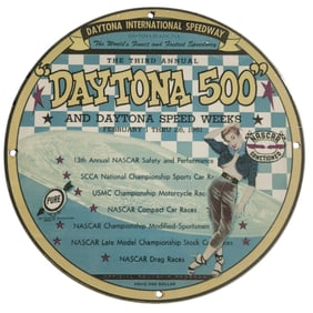 Vintage Daytona 500 Porcelain Sign - Rare 1961 NASCAR Collectible for Gas & Oil Enthusiasts