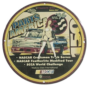 Vintage NASCAR Porcelain Sign - Unique 'Parts America' Design - Collectible Memorabilia