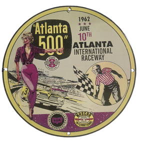 Rare Vintage 1962 Atlanta 500 Porcelain Sign - NASCAR Memorabilia for Collectors (1 of 2)
