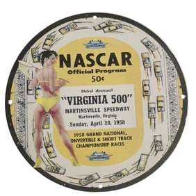 Vintage NASCAR Virginia 500 Porcelain Sign - Original 1958 Martinsville Speedway Collectible
