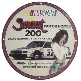 Vintage NASCAR Suncrest Motor Homes Porcelain Sign - Unique Gas & Oil Collectible