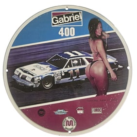Vintage 1979 Gabriel 400 Nascar Porcelain Sign - Unique Collectible for Racing Enthusiasts