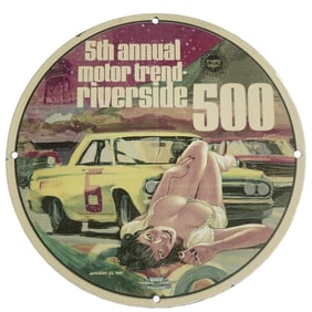 Vintage Nascar Porcelain Sign: 5th Annual Motor Trend Riverside 500 (1967)
