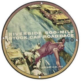 Vintage Riverside 500-Mile NASCAR Porcelain Sign - Unique Race Car Collectible