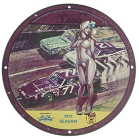 Vintage 1971 NASCAR Volunteer 500 Porcelain Sign - Unique Gas & Oil Collectible