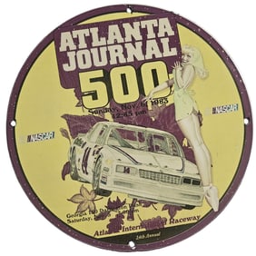 Vintage NASCAR Atlanta Journal 500 Porcelain Sign - 1983 Original Artwork Collectible