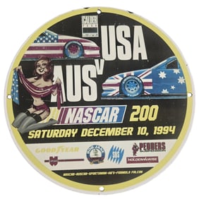Rare Vintage NASCAR Porcelain Sign: USA vs Australia - 1994 NASCAR 200 Collectible