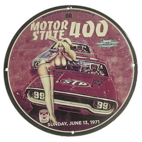 Vintage 1971 Nascar Motor State 400 Porcelain Sign - Unique Collectible for Race Car Fans (1 of 2)