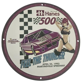 Rare Vintage NASCAR Porcelain Sign - 1993 Hanes 500 - Unique Race Car Collectible