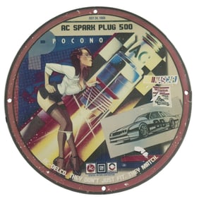 Vintage NASCAR AC Spark Plug 500 Porcelain Sign - Unique Race Car Collectible
