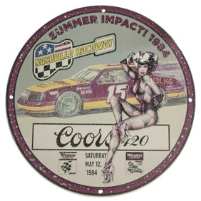 Vintage NASCAR Porcelain Sign 'Summer Impact 1984' Nashville Raceway - Unique Find for Collectors