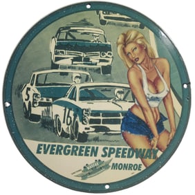 Vintage Evergreen Speedway Nascar Porcelain Sign - A Unique Collectible for Race Car Enthusiasts