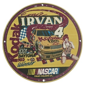 Vintage NASCAR Porcelain Sign - Ernie Irvan, Daytona 500 Winner - Rare Collectible