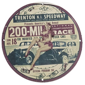 Vintage NOS Trenton NJ Speedway 200-Mile Race Porcelain Sign - One of a Kind Racing Collectible