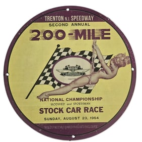 Vintage 1964 NASCAR 200-Mile Stock Car Race Porcelain Sign - Unique Collector's Gem